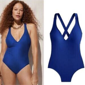 J. Crew Long Torso Swimsuit High-support cross-back one-piece Blue Size 4 NWT